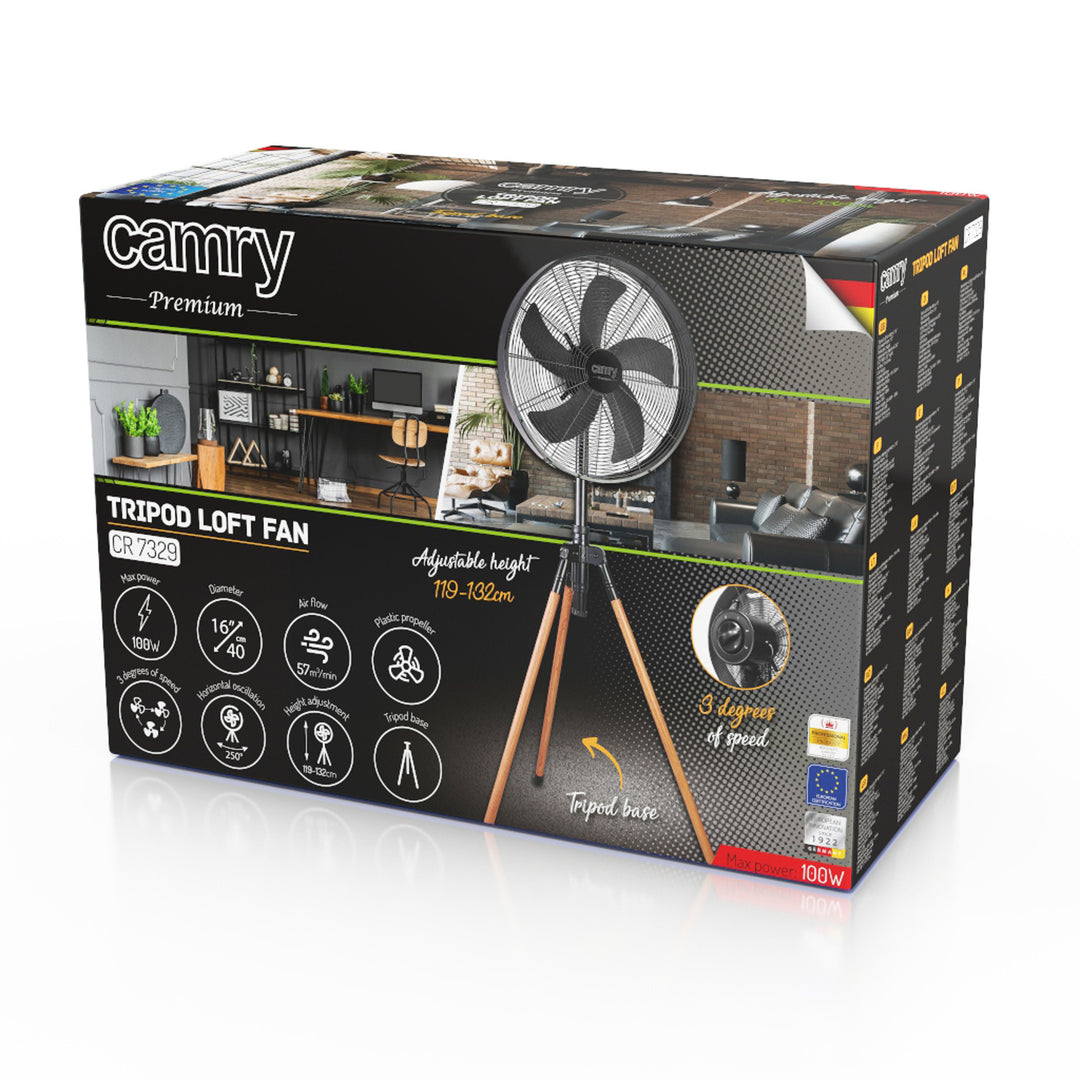 Ventilator op statief Loft 40 cm / 16”, hoogte 119-132 cm, CR 7329, Camry