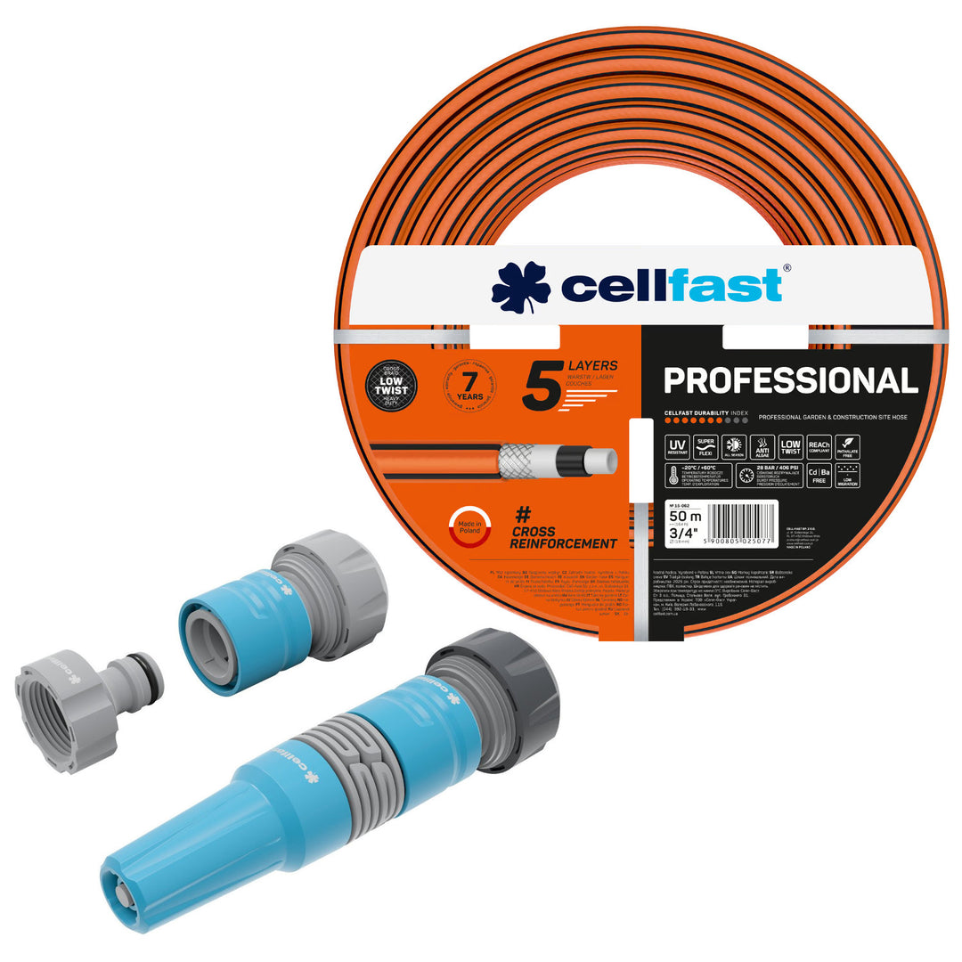Cellfast-tuinslang, PROFESSIONAL 3/4" 50 m + Set met rechte sproeier 3/4" IDEAL