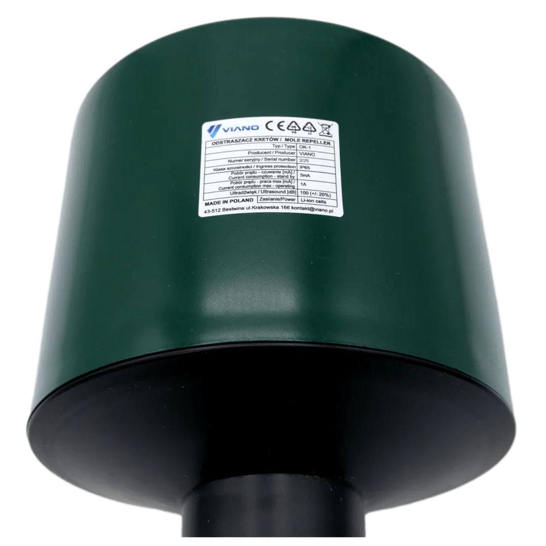 Professionele akoestische afschrikker voor mollen en woelmuizen, accu van 4400 mAh, IP65, Viano OK1, 2 stuks