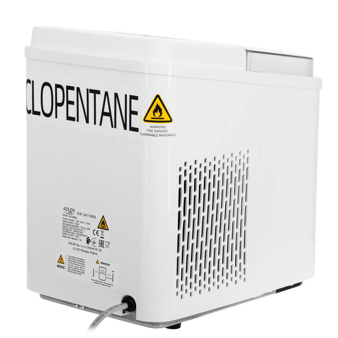 IJsblokjesmachine, 12 kg/24 uur, 2 maten ijsblokjes, reinigingsstand, stille werking, touchscreen, AD 8800, Adler