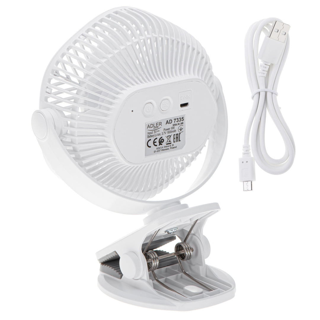 5"/12,7 cm accuventilator met clip - USB / LED, AD 7335, Adler