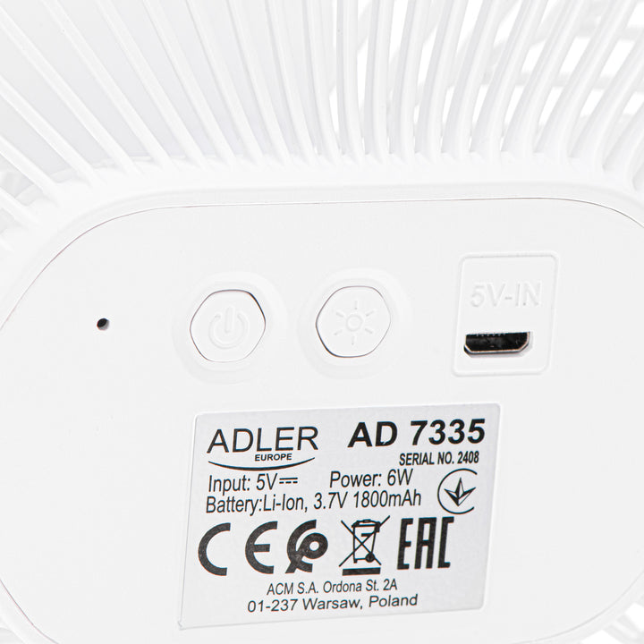 5"/12,7 cm accuventilator met clip - USB / LED, AD 7335, Adler