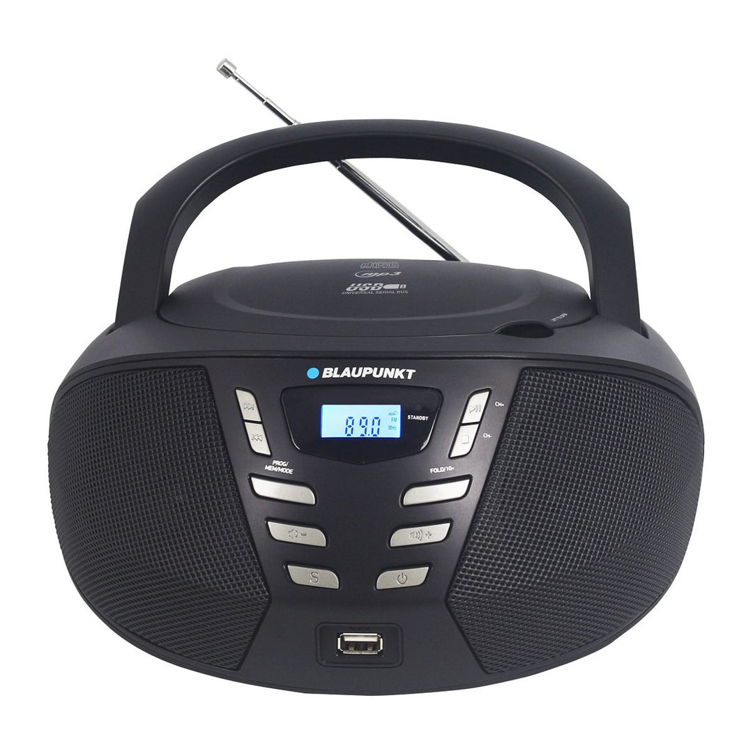 Blaupunkt-boombox, CD/MP3/USB/AUX, LCD-display, wekkerfunctie, FM-tuner, BB7BK