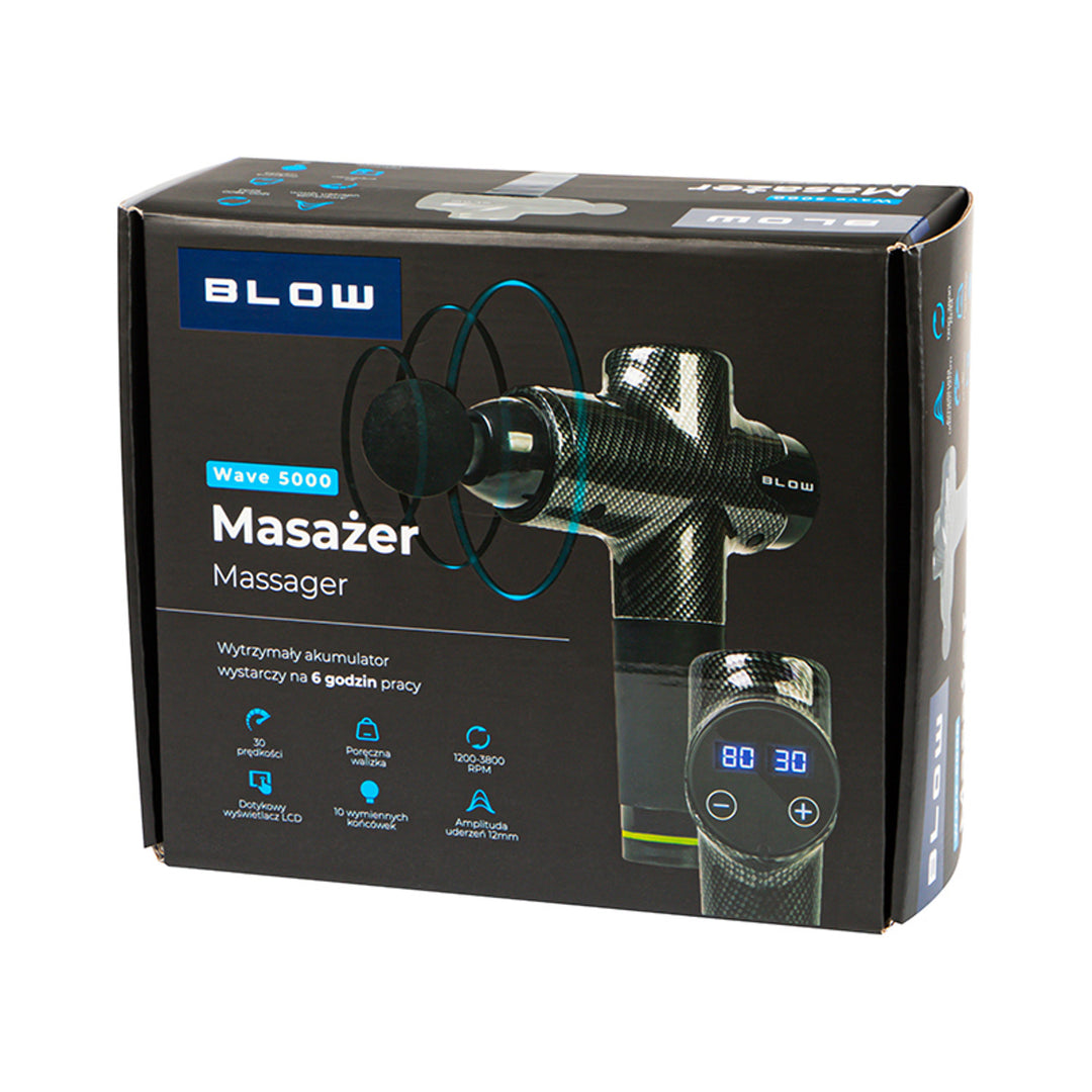 Blow-massageapparaat, 10 opzetstukken, oplader en opbergkoffer, vermogen 200 W, 30 snelheidsstanden, snelladen, 44-341