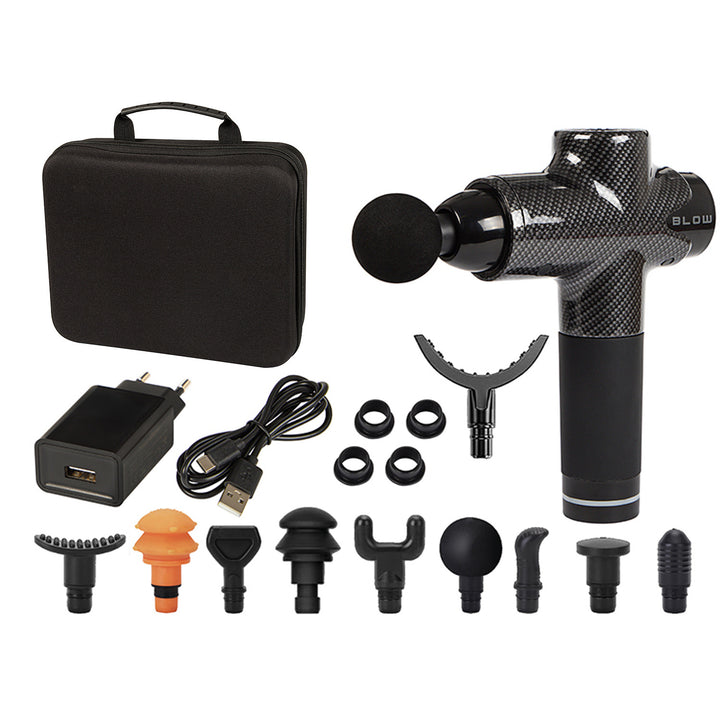 Blow-massageapparaat, 10 opzetstukken, oplader en opbergkoffer, vermogen 200 W, 30 snelheidsstanden, snelladen, 44-341