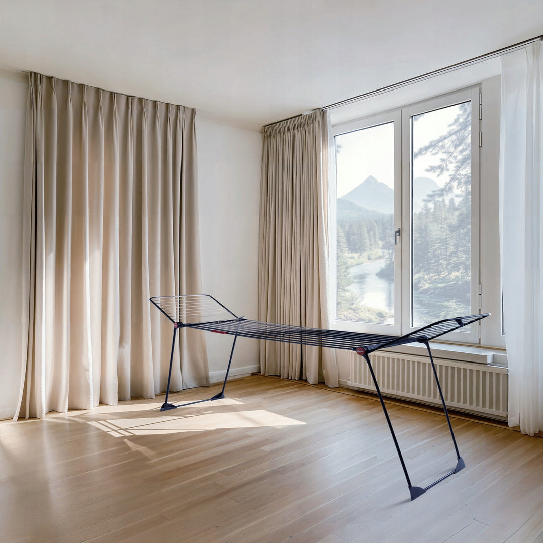 Vileda Infinity Flex Ultimate wasdroger, kleur zwart, tot 30 m droogoppervlak, uitschuifbaar, verhoogd frame, wasgoedhaken, ingebouwde wieltjes, 179620