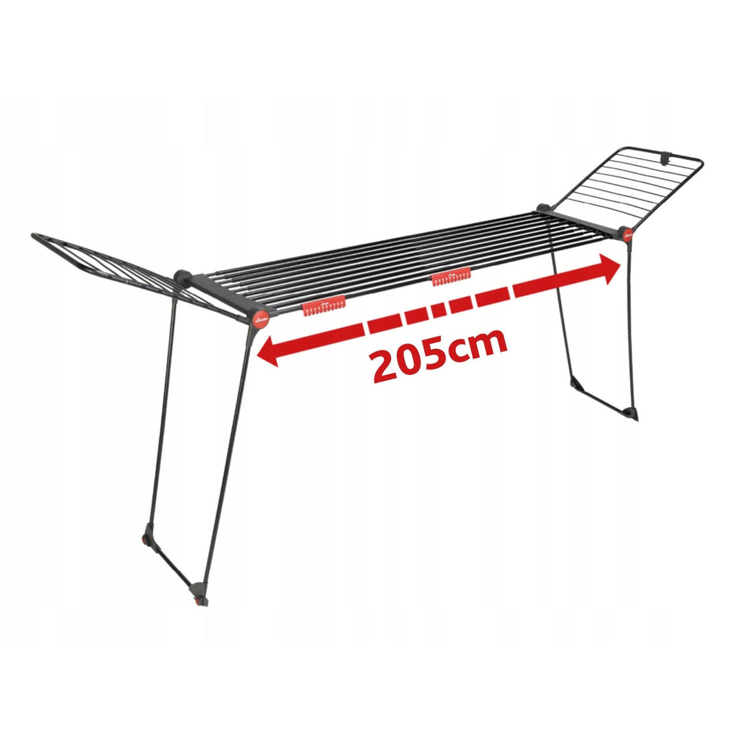 Vileda Infinity Flex Ultimate wasdroger, kleur zwart, tot 30 m droogoppervlak, uitschuifbaar, verhoogd frame, wasgoedhaken, ingebouwde wieltjes, 179620