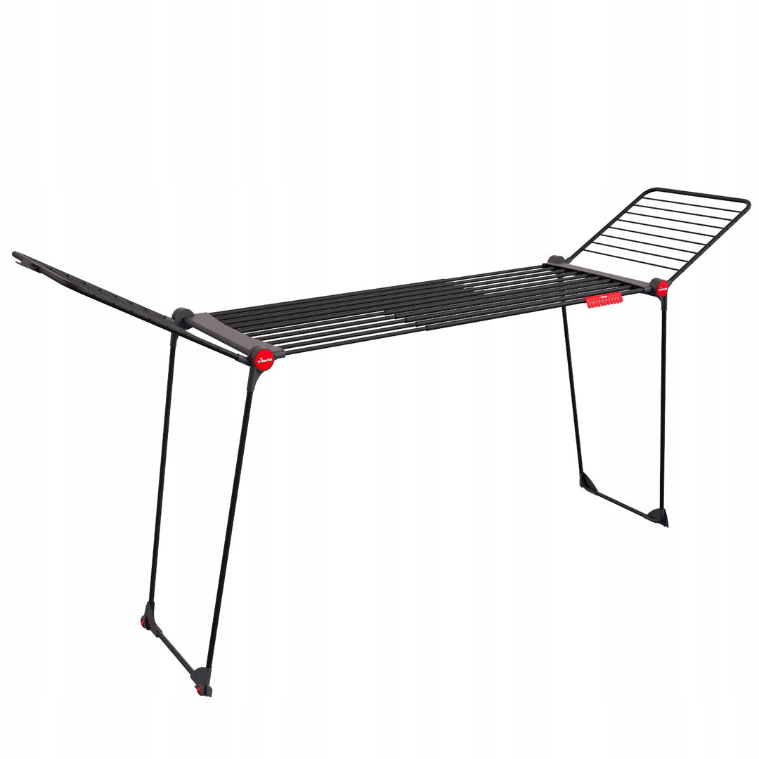 Vileda Infinity Flex Ultimate wasdroger, kleur zwart, tot 30 m droogoppervlak, uitschuifbaar, verhoogd frame, wasgoedhaken, ingebouwde wieltjes, 179620
