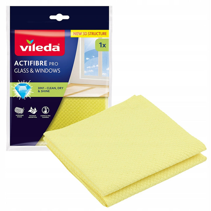 Vileda Actifibre Pro-doekje voor glas en ramen, machinewasbaar, PVA-coating, zonder strepen en druppels, reinigt met alleen water, 183298