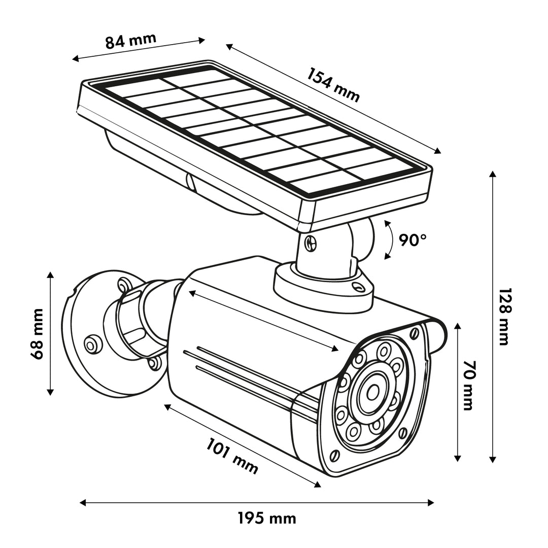 Zonne-energie-imitatiecamera, knipperende LED, bewegingssensor, LED-verlichting, stickers inbegrepen, SOL1800S/B, 4 stuks