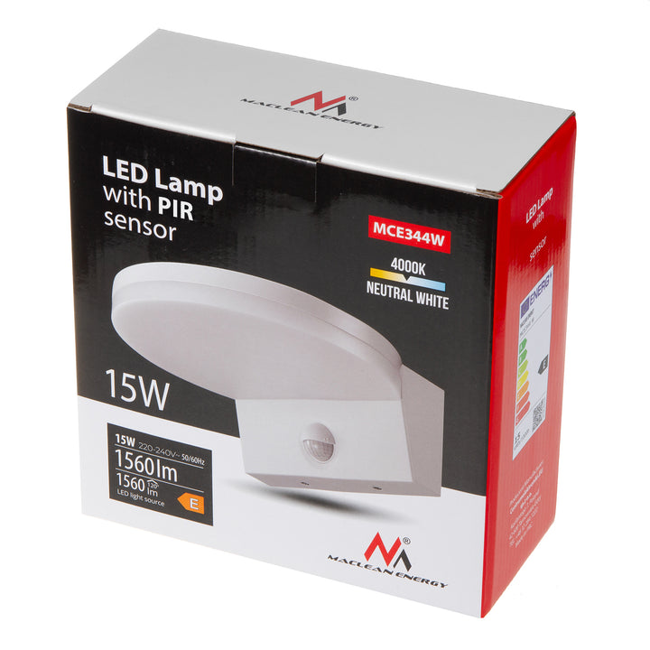 Maclean LED-lamp met bewegingssensor, PIR-bewegingssensor, kleur: wit, 15 W, IP65, 1560 lm, neutraal wit (4000 K) MCE344 W, 2 stuks