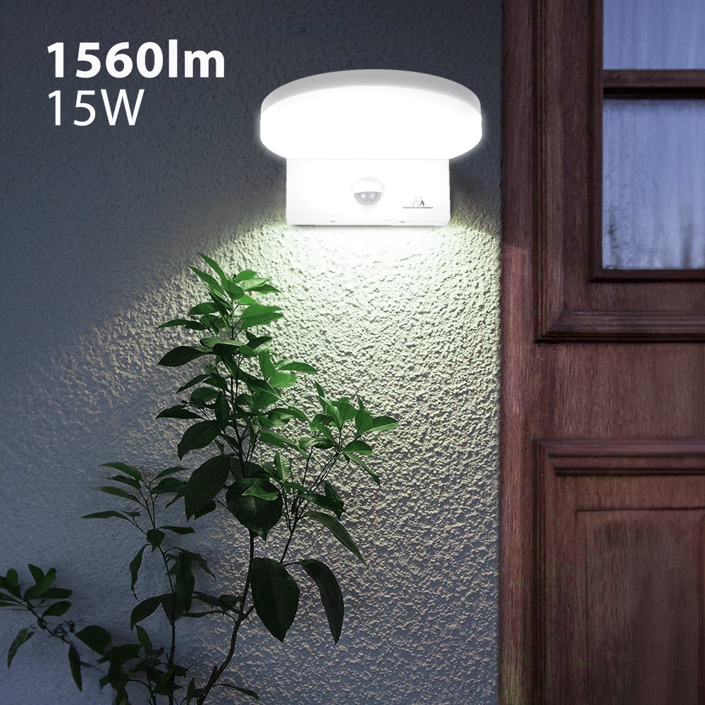 Maclean LED-lamp met bewegingssensor, PIR-bewegingssensor, kleur: wit, 15 W, IP65, 1560 lm, neutraal wit (4000 K) MCE344 W, 2 stuks