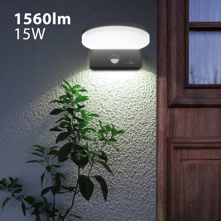 Maclean LED-lamp met bewegingssensor, PIR-bewegingssensor, kleur: zwart, 15 W, IP65, 1560 lm, neutraal wit (4000 K) MCE344 B, 2 stuks