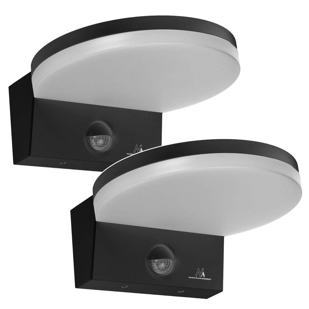 Maclean LED-lamp met bewegingssensor, PIR-bewegingssensor, kleur: zwart, 15 W, IP65, 1560 lm, neutraal wit (4000 K) MCE344 B, 2 stuks