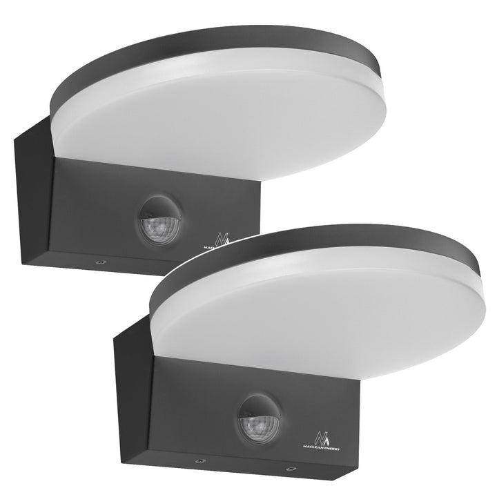 Maclean LED-lamp met bewegingssensor, PIR-bewegingssensor, kleur grijs, 15 W, IP65, 1560 lm, neutraal wit (4000 K) MCE344 GR, 2 stuks