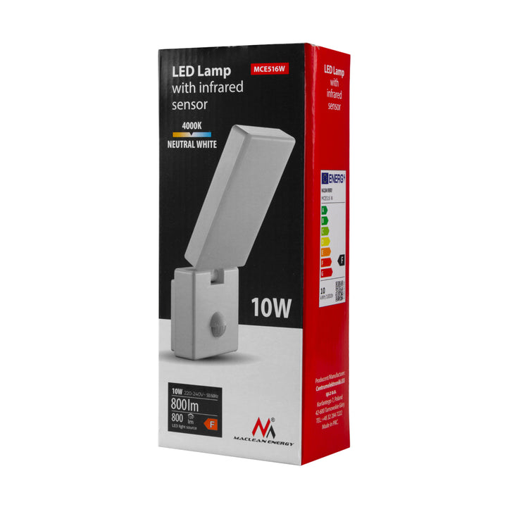 Maclean LED-lamp met bewegingssensor, PIR-bewegingssensor, kleur: wit, 10 W, IP65, 800 lm, neutraal wit (4000 K) MCE516 W, 2 stuks