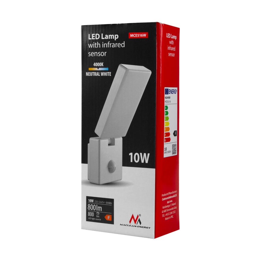Maclean LED-lamp met bewegingssensor, PIR-bewegingssensor, kleur: wit, 10 W, IP65, 800 lm, neutraal wit (4000 K) MCE516 W, 2 stuks