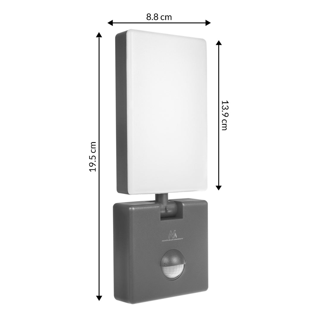 Maclean LED-lamp met bewegingssensor, PIR-bewegingssensor, kleur grijs, 10 W, IP65, 800 lm, neutraal wit (4000 K) MCE516 GR, 2 stuks