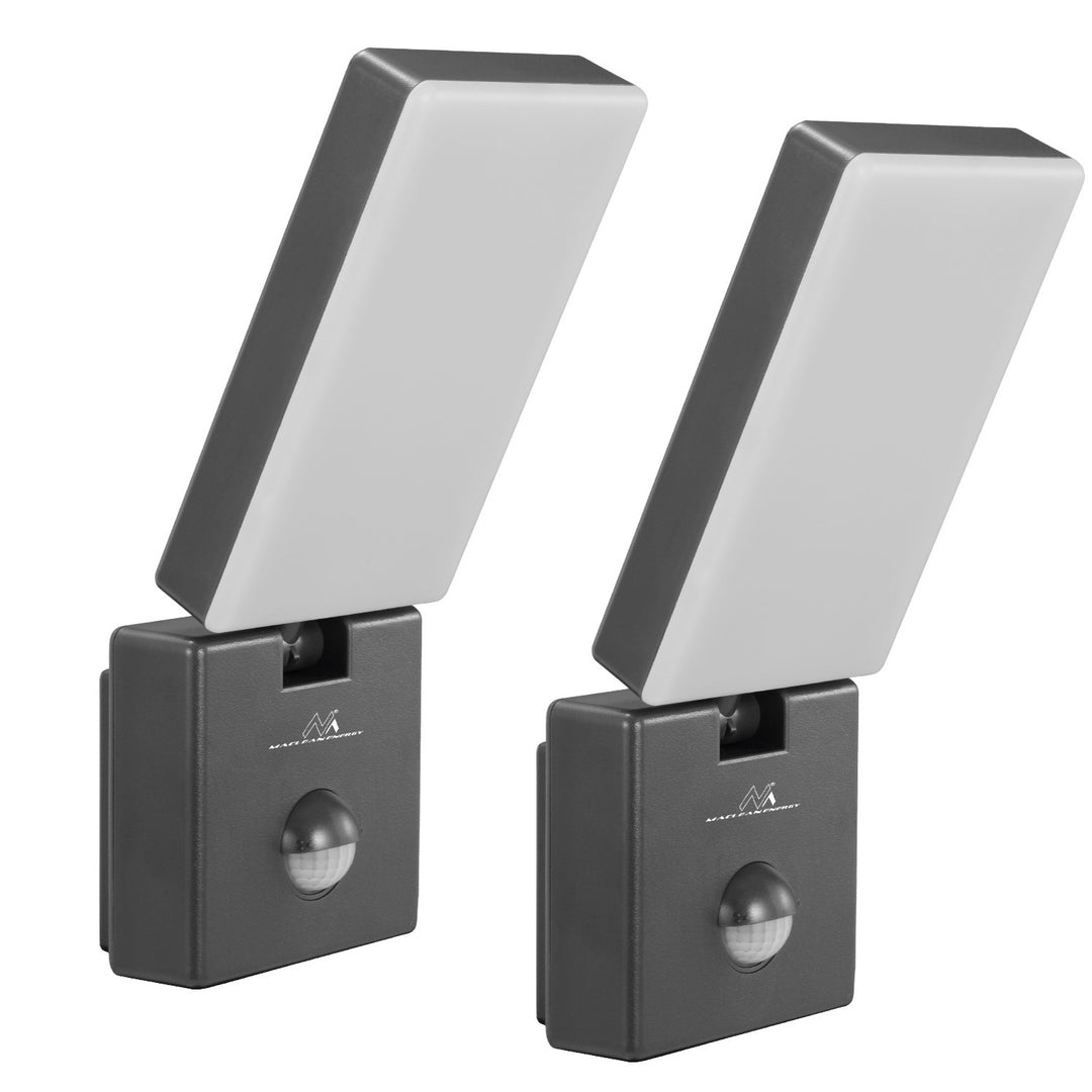 Maclean LED-lamp met bewegingssensor, PIR-bewegingssensor, kleur grijs, 10 W, IP65, 800 lm, neutraal wit (4000 K) MCE516 GR, 2 stuks