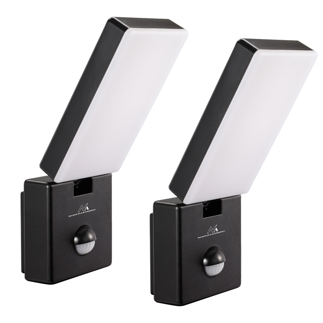 Maclean LED-lamp met bewegingssensor, PIR-bewegingssensor, kleur: zwart, 10 W, IP65, 800 lm, neutraal wit (4000 K) MCE516 B, 2 stuks