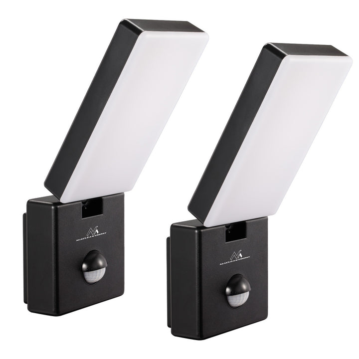 Maclean LED-lamp met bewegingssensor, PIR-bewegingssensor, kleur: zwart, 10 W, IP65, 800 lm, neutraal wit (4000 K) MCE516 B, 2 stuks