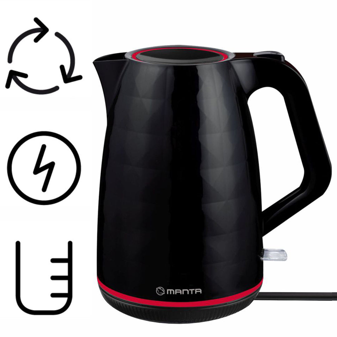 Manta ORISA draadloze waterkoker, 1,7 l, 2200 W, zwart
