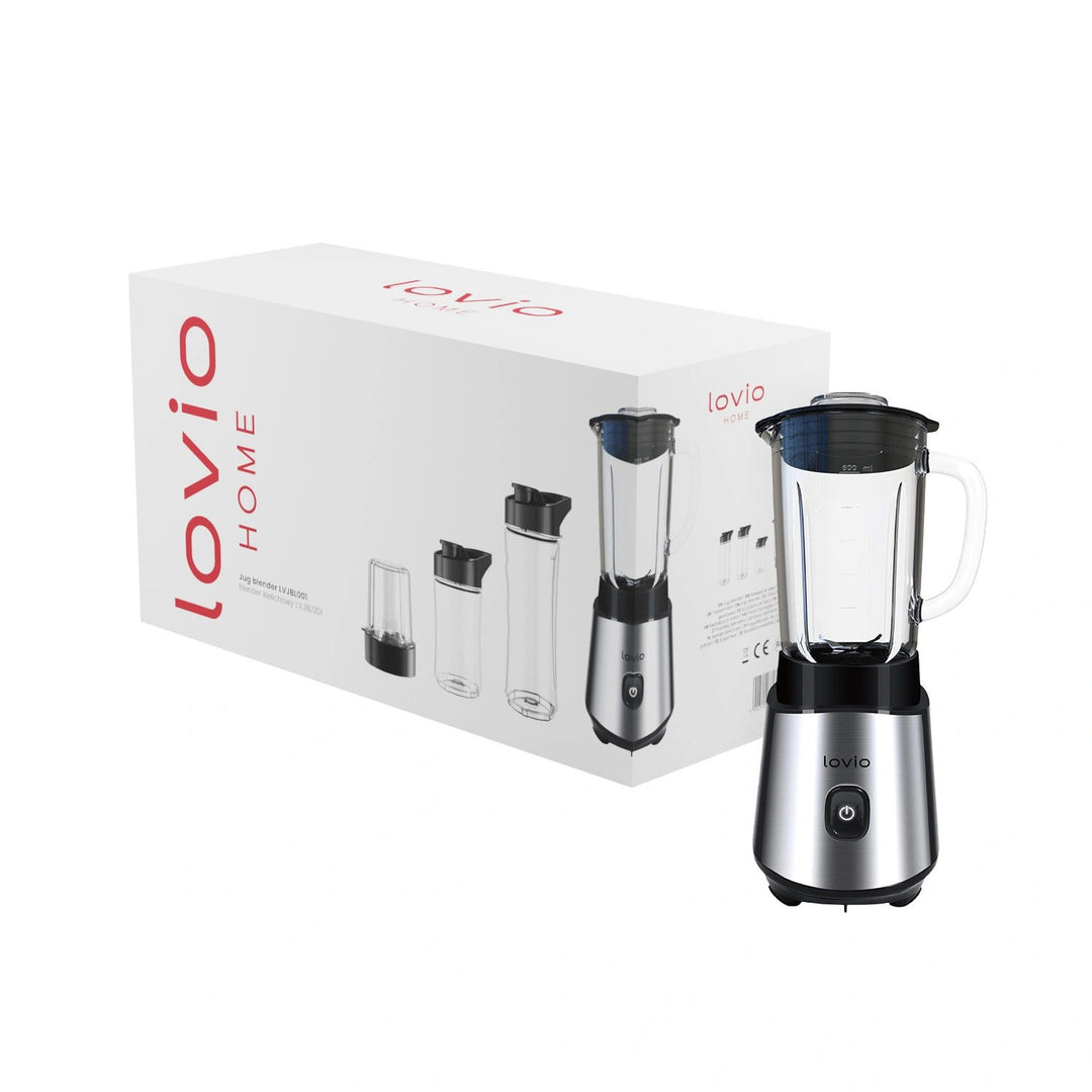 LOVIO LVJBL001 staafmixer, vermogen 500 W, glazen beker van 600 ml, 3 flessen