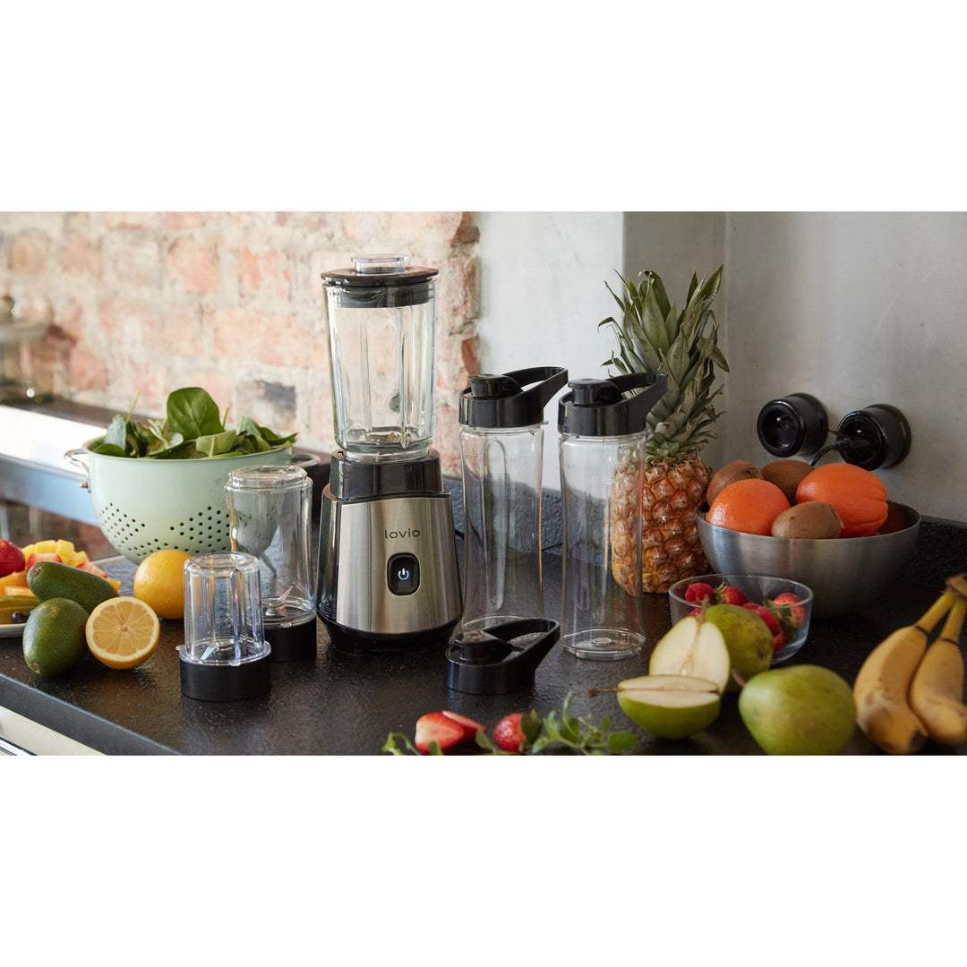 LOVIO LVJBL001 staafmixer, vermogen 500 W, glazen beker van 600 ml, 3 flessen