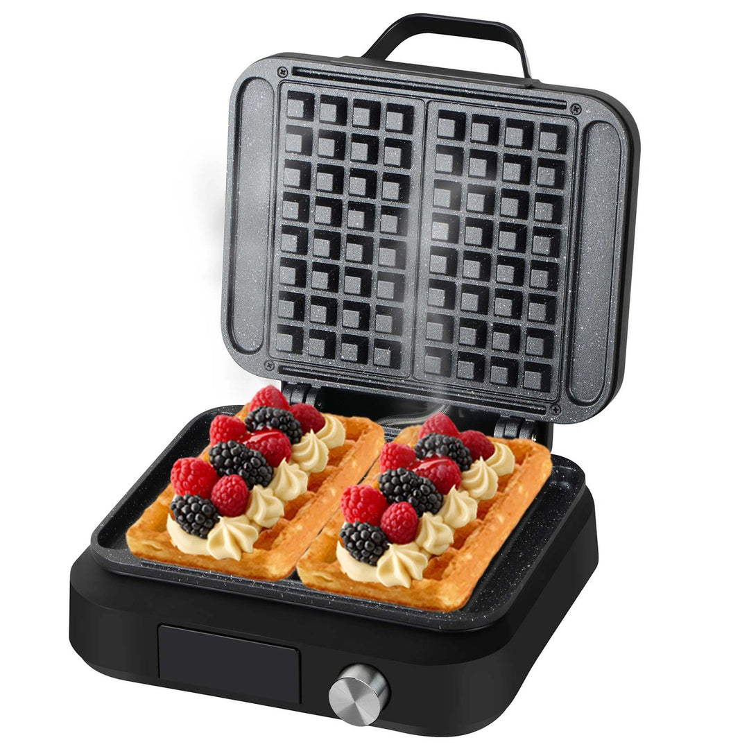 LOVIO PerfectCrisp-wafelijzer, 2 grote wafels, 1500 W, 6 bakstanden, LVWF002BK
