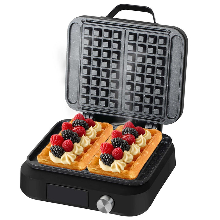 LOVIO PerfectCrisp-wafelijzer, 2 grote wafels, 1500 W, 6 bakstanden, LVWF002BK