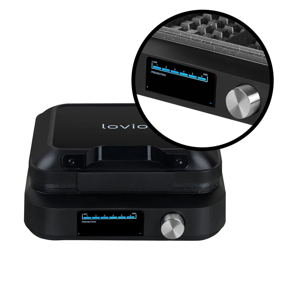 LOVIO PerfectCrisp-wafelijzer, 2 grote wafels, 1500 W, 6 bakstanden, LVWF002BK