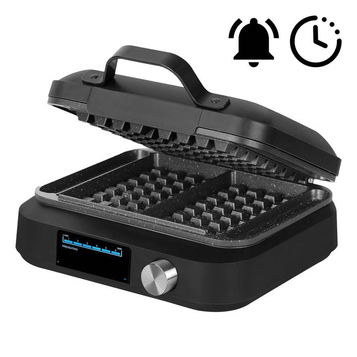 LOVIO PerfectCrisp-wafelijzer, 2 grote wafels, 1500 W, 6 bakstanden, LVWF002BK