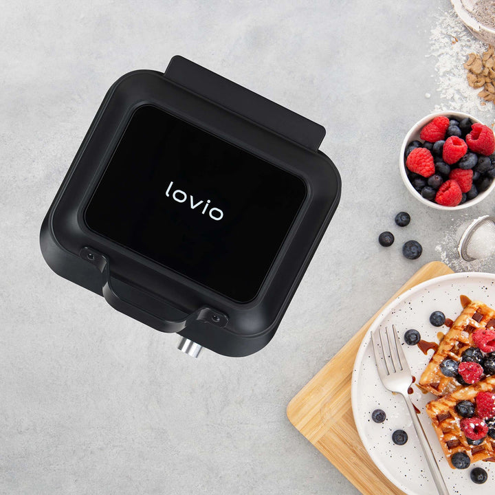 LOVIO PerfectCrisp-wafelijzer, 2 grote wafels, 1500 W, 6 bakstanden, LVWF002BK