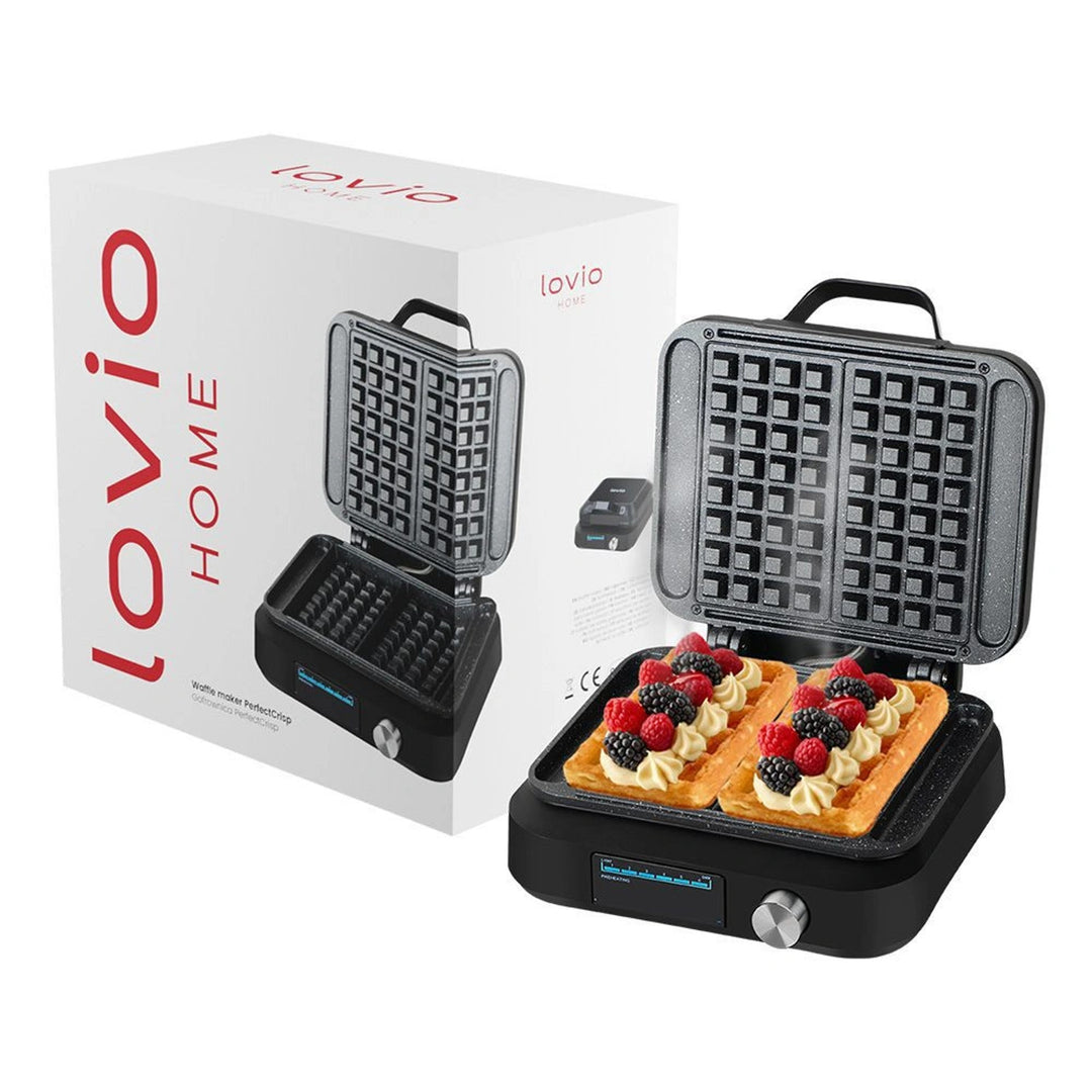 LOVIO PerfectCrisp-wafelijzer, 2 grote wafels, 1500 W, 6 bakstanden, LVWF002BK