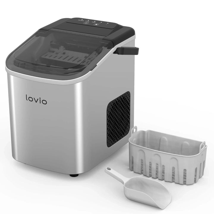 Lovio Crystal Ice ijsblokjesmachine voor thuisgebruik, roestvrij staal, zilverkleurig, snel ijs