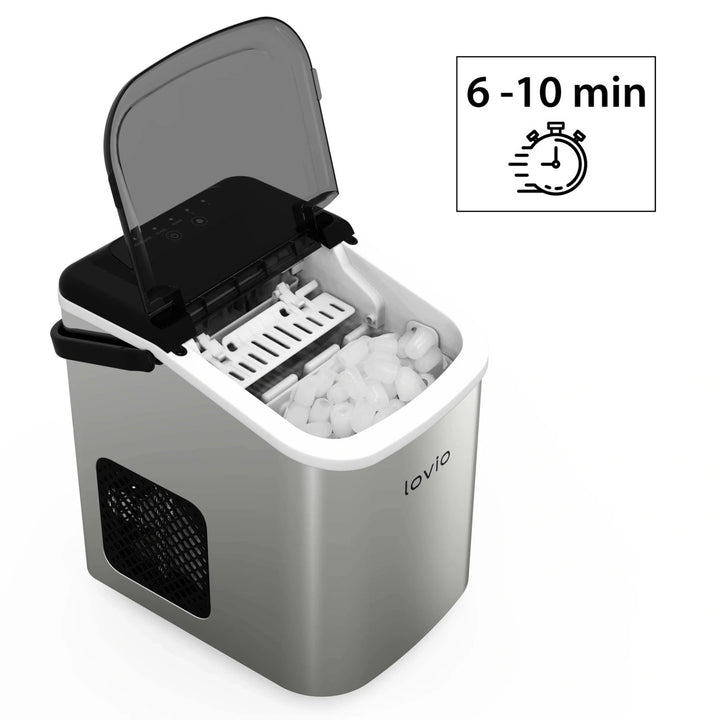 Lovio Crystal Ice ijsblokjesmachine voor thuisgebruik, roestvrij staal, zilverkleurig, snel ijs