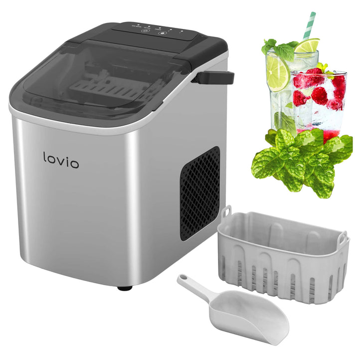 Lovio Crystal Ice ijsblokjesmachine voor thuisgebruik, roestvrij staal, zilverkleurig, snel ijs