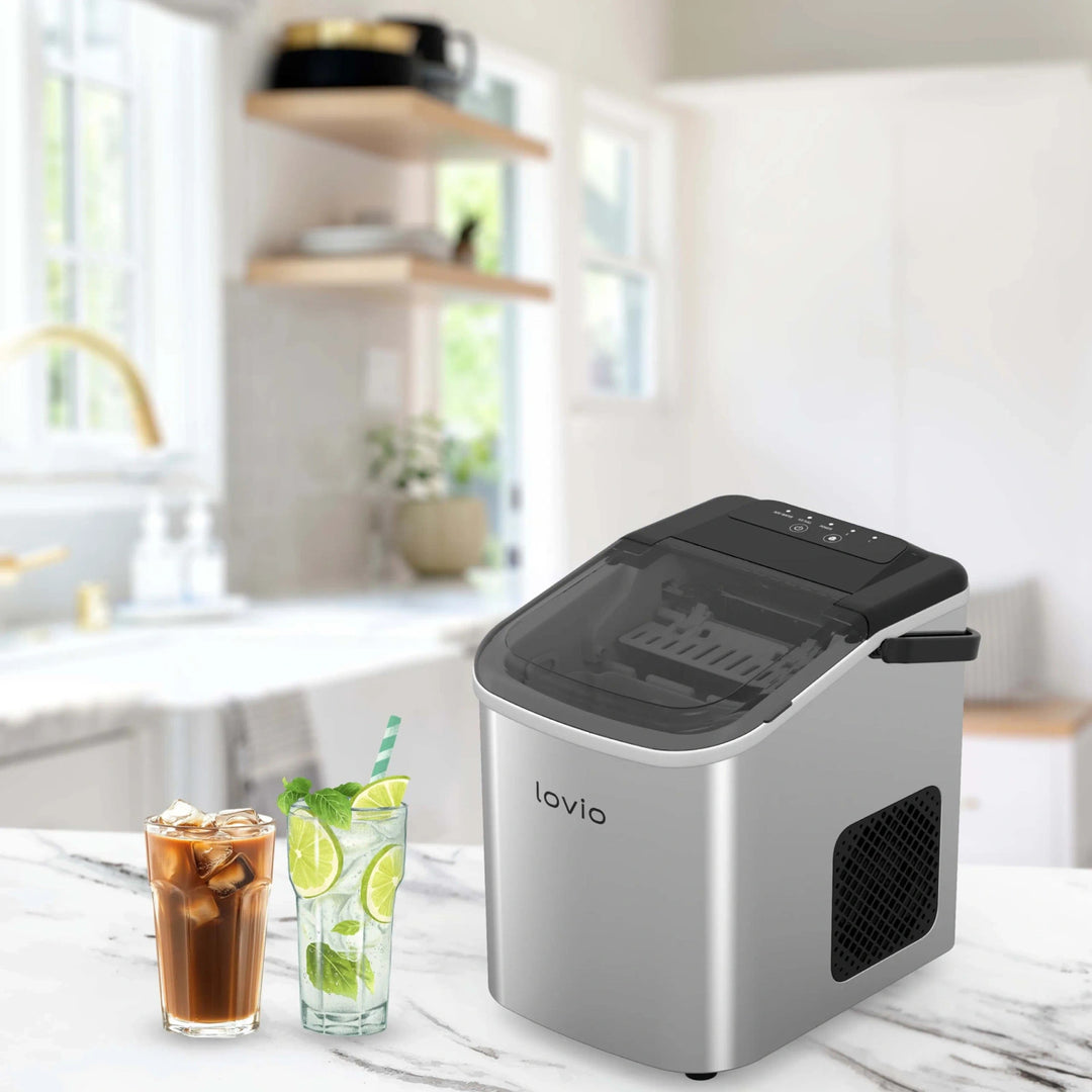 Lovio Crystal Ice ijsblokjesmachine voor thuisgebruik, roestvrij staal, zilverkleurig, snel ijs