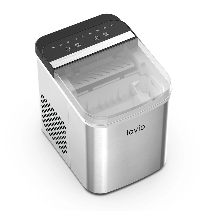 Lovio Crystal Ice Plus ijsblokjesmachine voor thuisgebruik, roestvrij staal, zilverkleurig, snel ijs