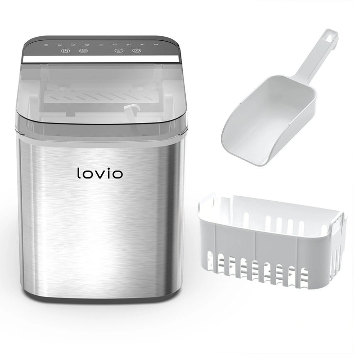 Lovio Crystal Ice Plus ijsblokjesmachine voor thuisgebruik, roestvrij staal, zilverkleurig, snel ijs