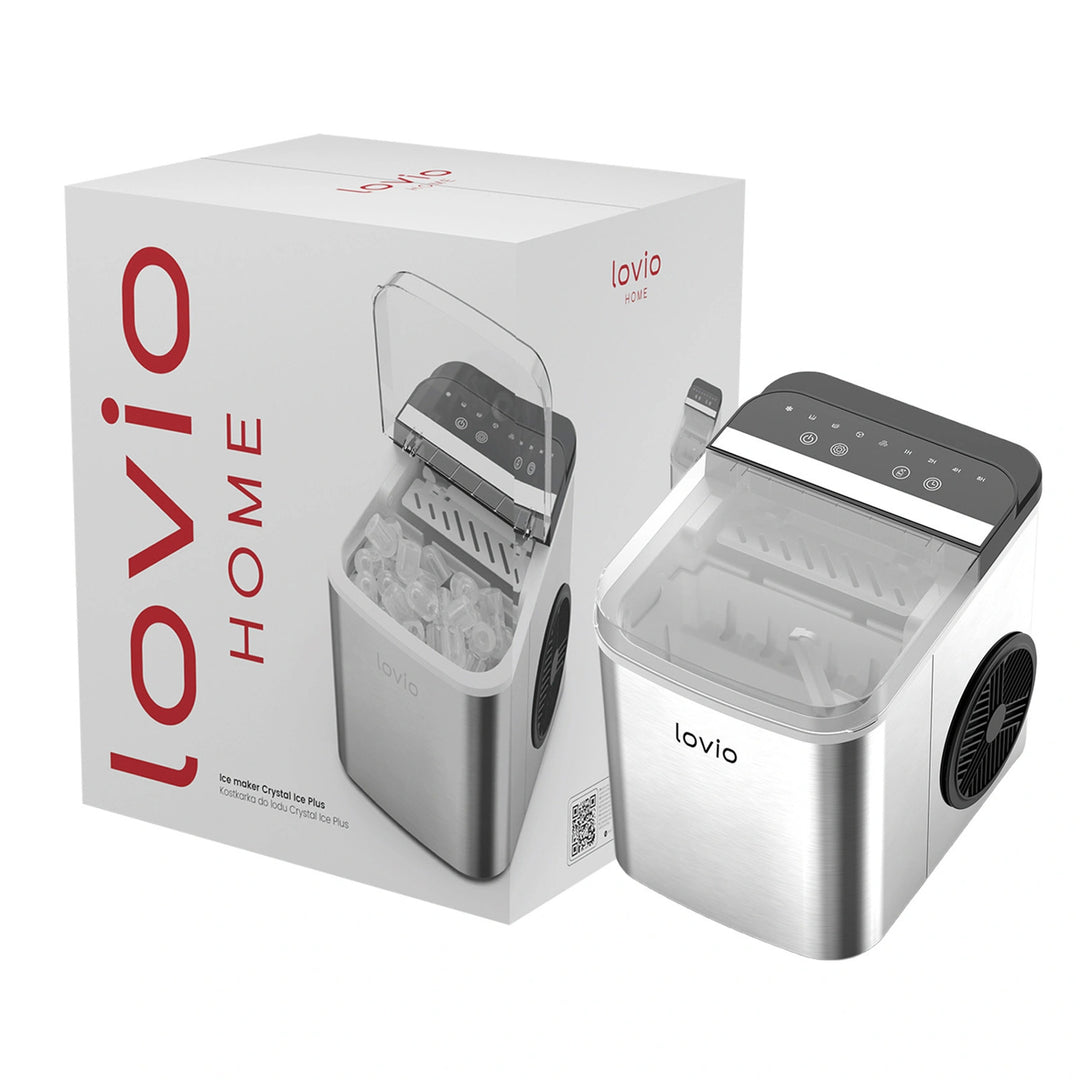 Lovio Crystal Ice Plus ijsblokjesmachine voor thuisgebruik, roestvrij staal, zilverkleurig, snel ijs