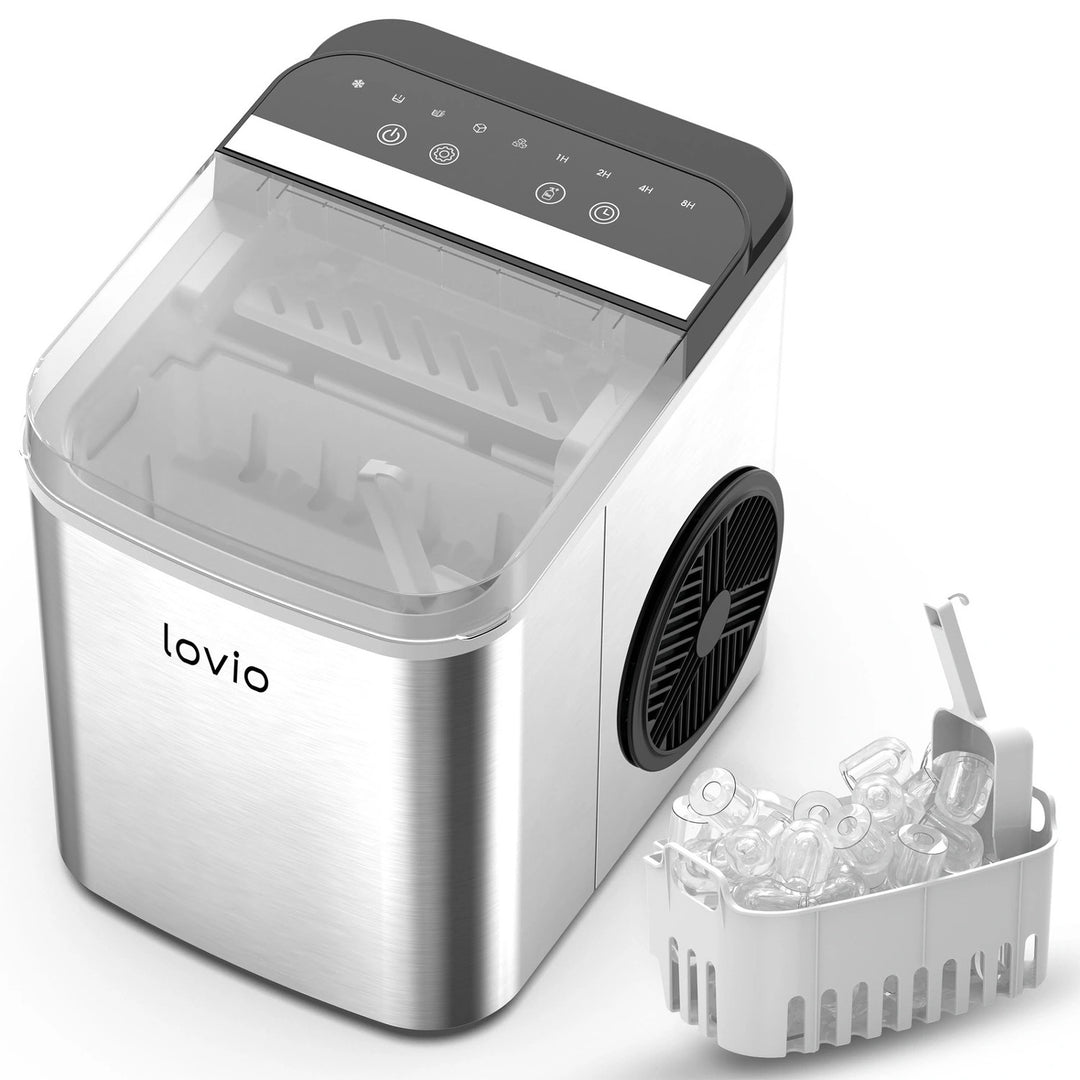 Lovio Crystal Ice Plus ijsblokjesmachine voor thuisgebruik, roestvrij staal, zilverkleurig, snel ijs