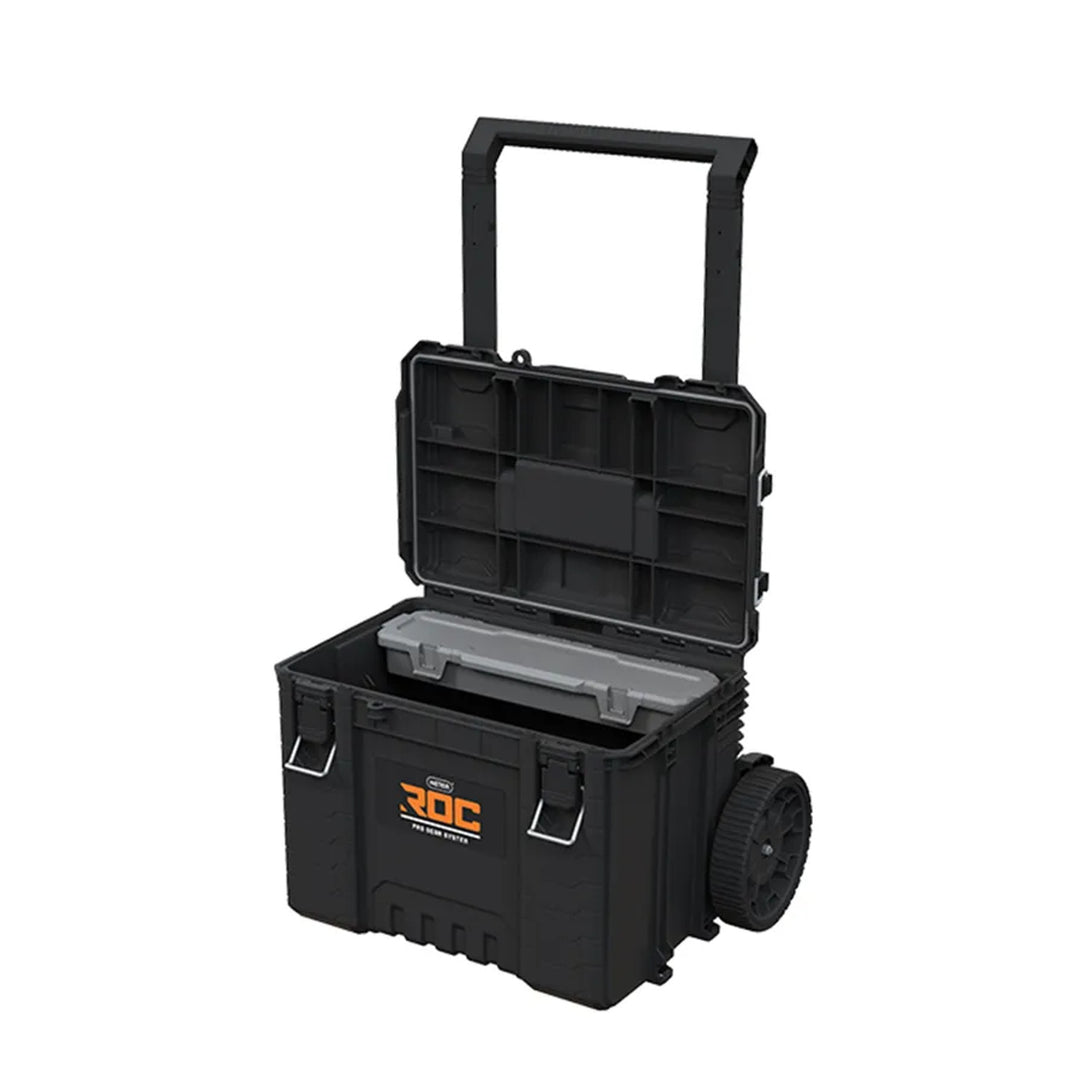 Set van 3 gereedschapskisten Keter ROC Pro Gear 2.0, totale inhoud 110 l, beschermingsklasse IP65, afneembare telescopische handgreep, afsluitbaar met een hangslot, 256982