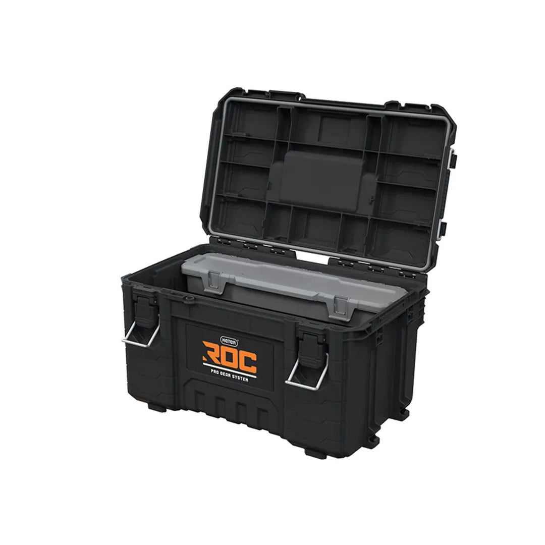 Set van 3 gereedschapskisten Keter ROC Pro Gear 2.0, totale inhoud 110 l, beschermingsklasse IP65, afneembare telescopische handgreep, afsluitbaar met een hangslot, 256982