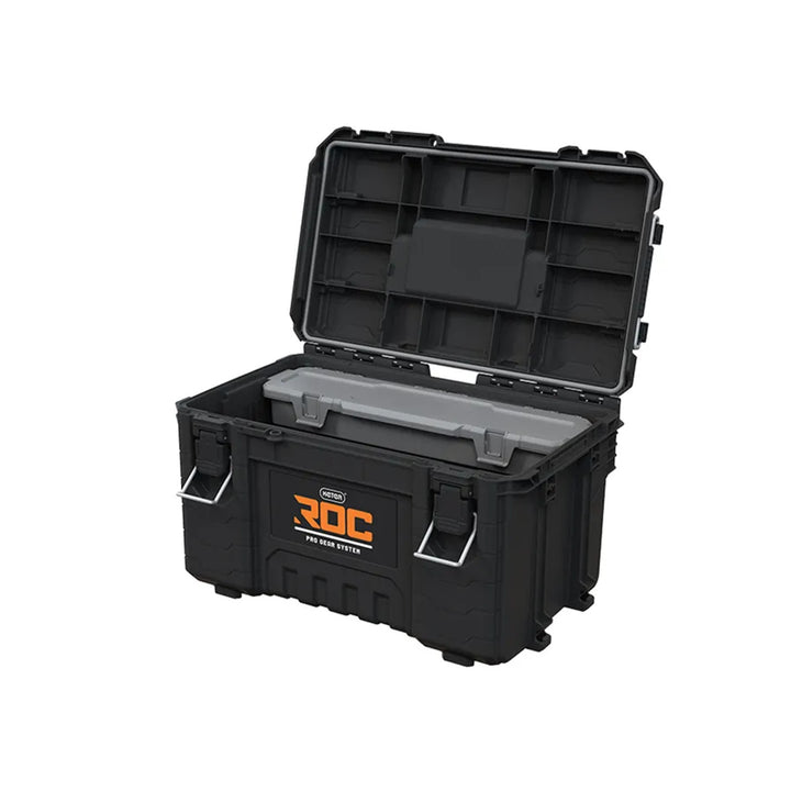 Set van 3 gereedschapskisten Keter ROC Pro Gear 2.0, totale inhoud 110 l, beschermingsklasse IP65, afneembare telescopische handgreep, afsluitbaar met een hangslot, 256982