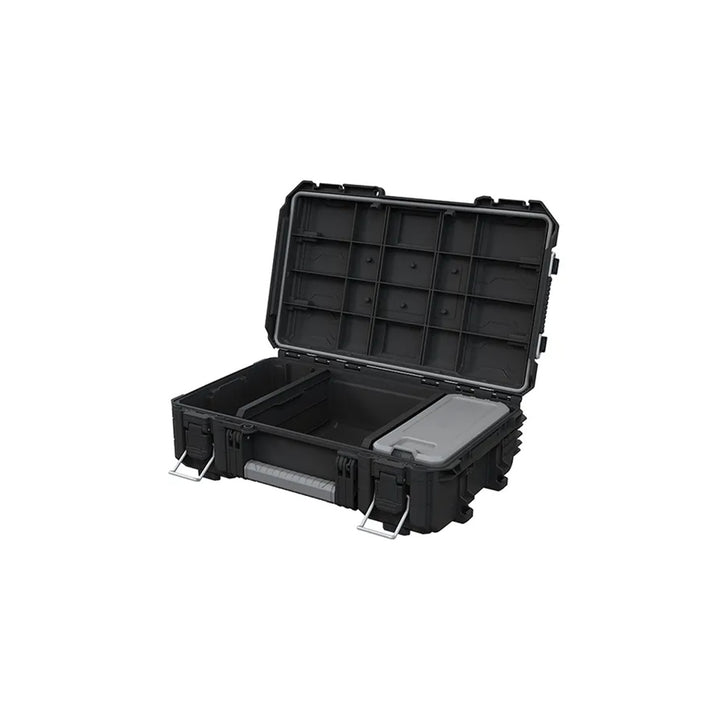 Set van 3 gereedschapskisten Keter ROC Pro Gear 2.0, totale inhoud 110 l, beschermingsklasse IP65, afneembare telescopische handgreep, afsluitbaar met een hangslot, 256982