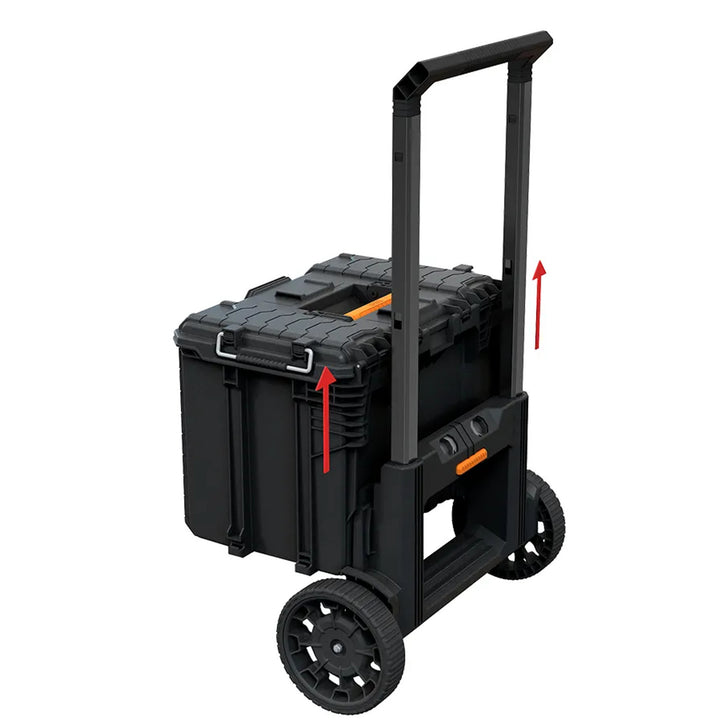 Set van 3 gereedschapskisten Keter ROC Pro Gear 2.0, totale inhoud 110 l, beschermingsklasse IP65, afneembare telescopische handgreep, afsluitbaar met een hangslot, 256982