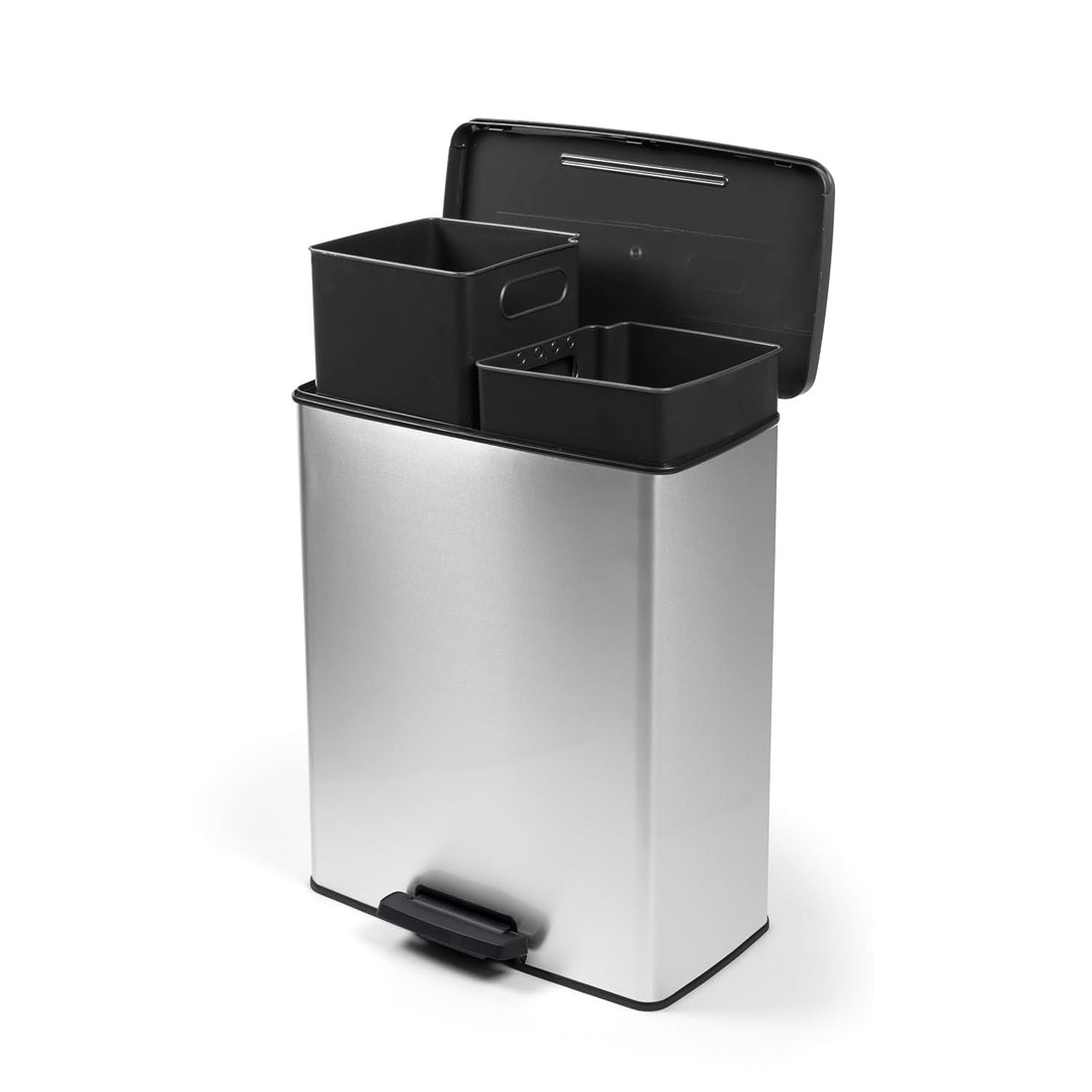 Curver-afvalbak met pedaal, 2x26L, gemetalliseerd, zilverkleurig, 251002