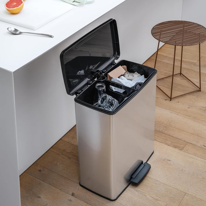 Curver-afvalbak met pedaal, 2x26L, gemetalliseerd, zilverkleurig, 251002