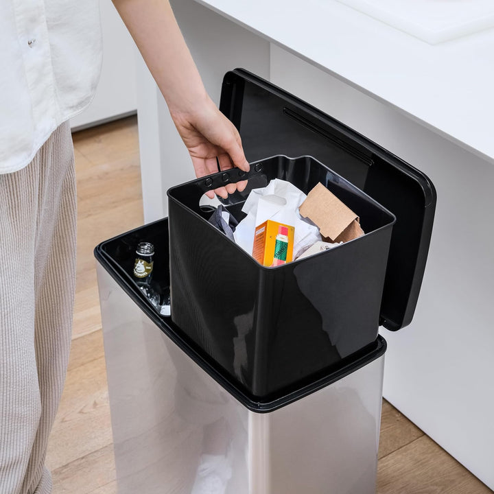 Curver-afvalbak met pedaal, 2x26L, gemetalliseerd, zilverkleurig, 251002